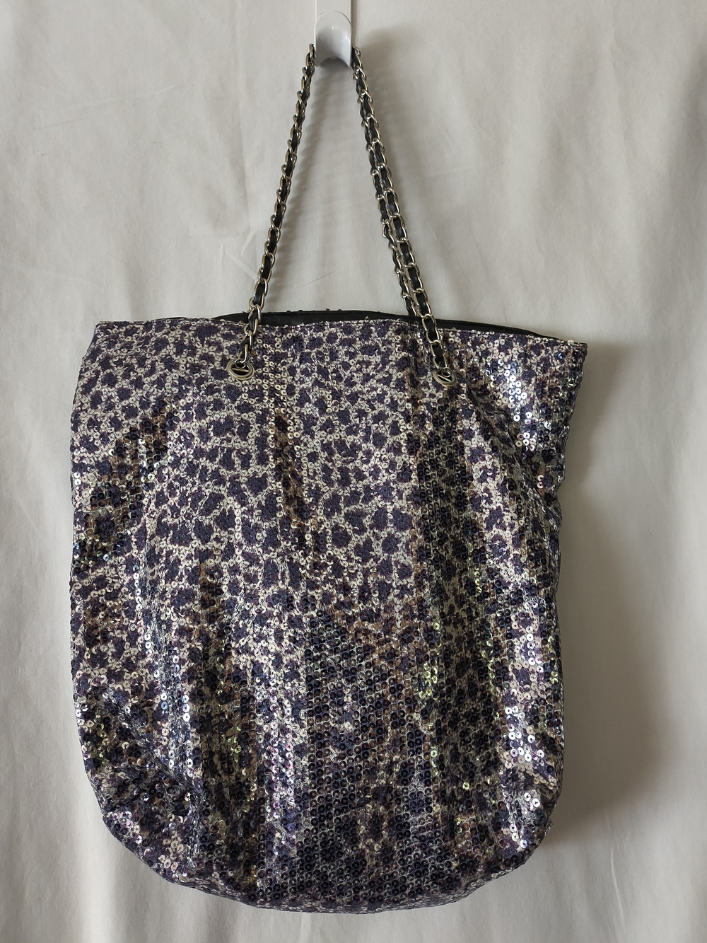 Sequin Leopard Print Tote Bag in Purple